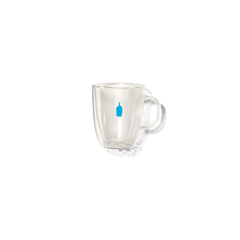 bodum glass mug with blue bottle logo