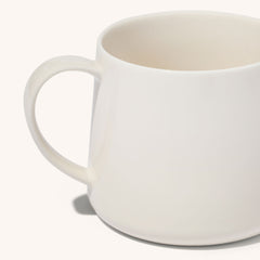 Detail view of the handle of the blue bottle mug.