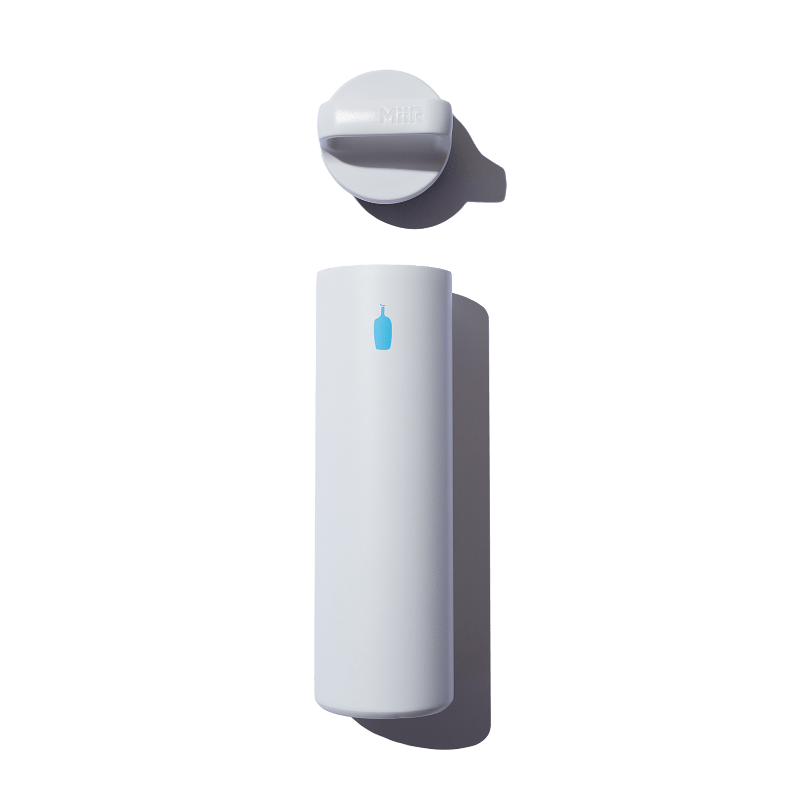 Miir Climate+ in white with Blue Bottle logo