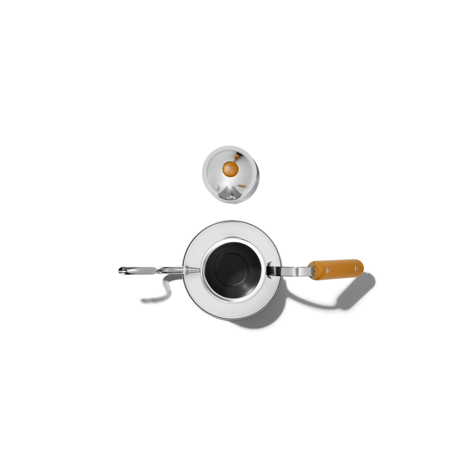 Aerial view of the kettle with the lid side by side. 